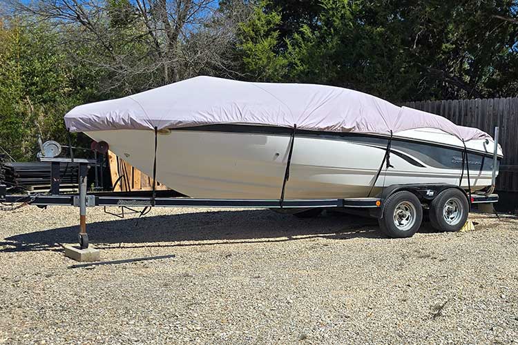 a boat stored outside