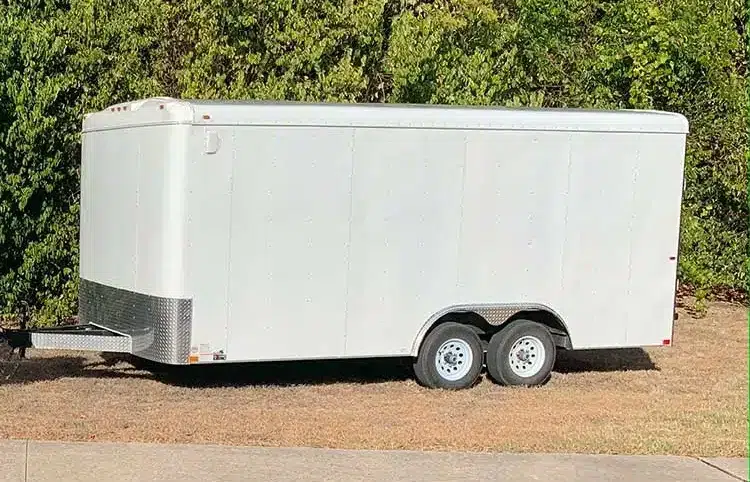 a contractor's trailer parked at a storage facility