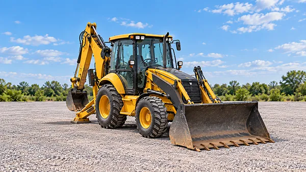 backhoe in a storage yard